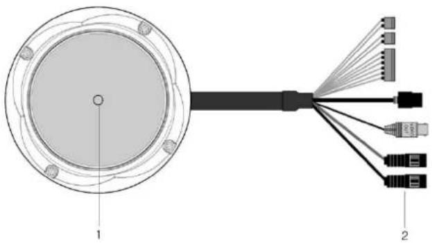 Cross-sectional diagram of a cable with labeled components, showing internal structure and external connectors (no text or symbols present)