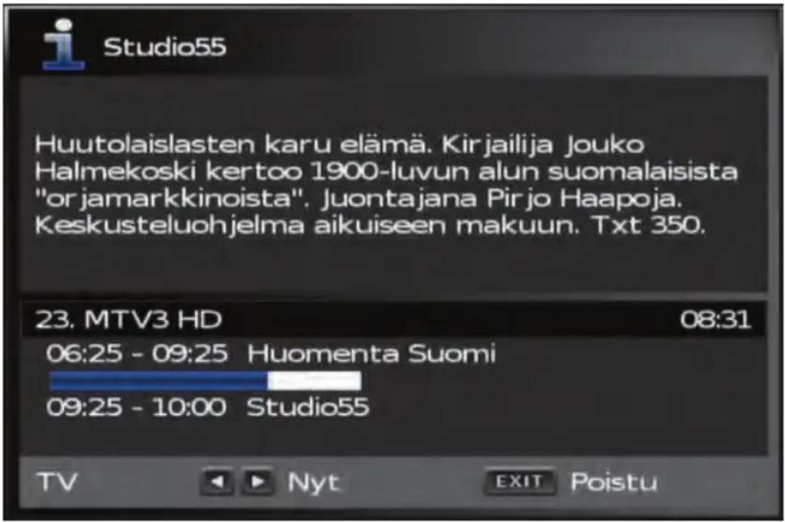 Studio55 Huutolaislasten karu elämä. Kirjailija Jouko Halmekoski kertoo 1900-luvun alun suomalaisista "orjamarkkinoista". Juontajana Pirjo Haapoja. Keskusteluohjelma aikuiseen makuun. Txt 350. 23. MTV3 HD 08:31 06:25 - 09:25 Huomenta Suomi 09:25 - 10:00 Studio55 TV Nyt EXIT Poistu