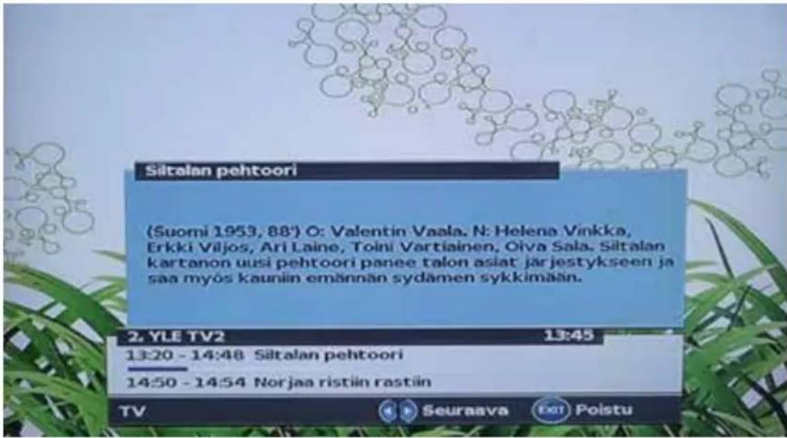 Siltalan pehtoori (Suomi 1953, 88') O: Valentin Vaala. N: Helena Vinkka, Erkki Viljos, Ari Laine, Toini Vartiainen, Oiva Sala. Siltalan kartanon uusi pehtoori panee talon asiat jär jestykseen ja saa myös kauniin emännän sydämen sykkimään. 2. YLE TV2 13:45 13:20 - 14:48 Siltalan pehtoori 14:50 - 14:54 Norjaa ristiin rastiin TV Seuraava Exit Polstu