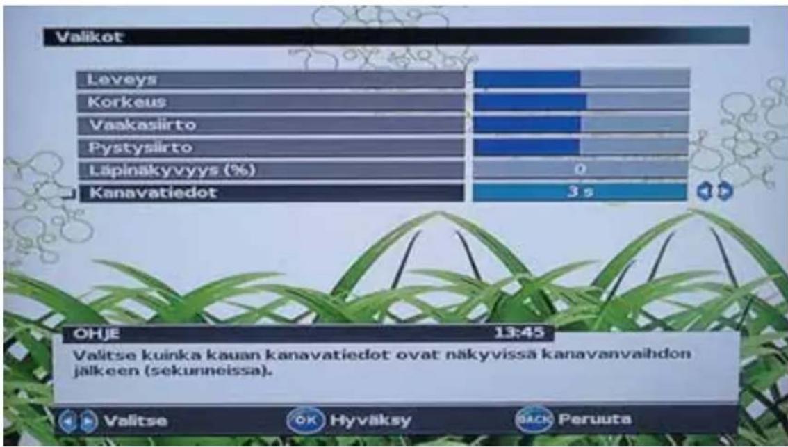 Finnsat FST-03 PVR - Kanavatietoikkunan näkyvyyden aikaraja - 1