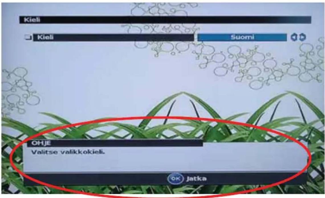 Kieli Kieli Suomi OHJE Valitse valikkokieli. OK Jatka