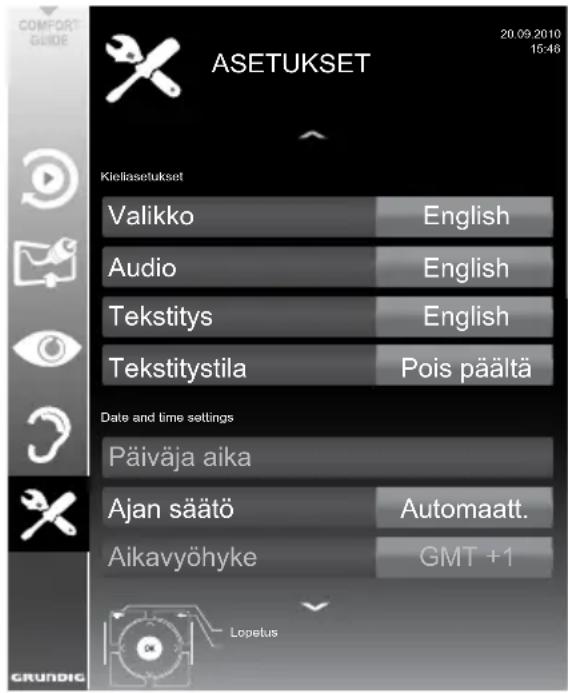 GRUNDIG 48 VLE 4420 BM - ASETUKSET-valikon avaaminen - 1