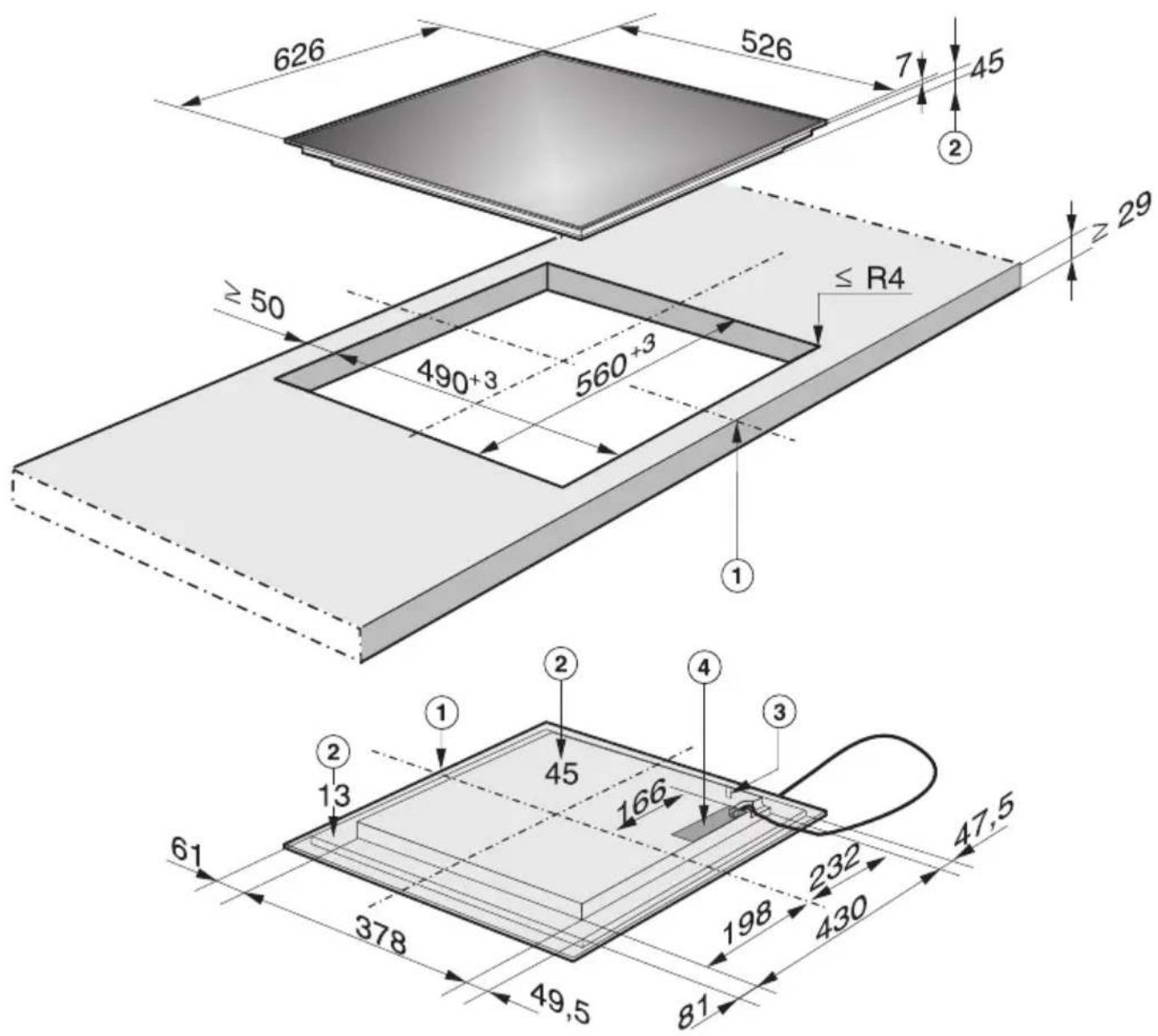 626 526 7 45 ② ≥ 50 490+3 560+3 ≤ R4 ≥ 29 ① ② ① ② ④ ③ 13 45 166 61 378 49,5 198 232 430 47,5 81