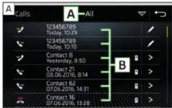 A Calls A All 123456789 Today, 10:29 123456789 Today, 10:10 Contact B Yesterday, 8:50 Contact 21 08.06.2016, 8:14 Contact 62 07.09.2016, 14:31 Contact 16 07.09.2016, 13:28 B