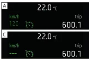 A km/h 22.0 °C 120 trip 600.1 C km/h 22.0 °C --- trip 600.1