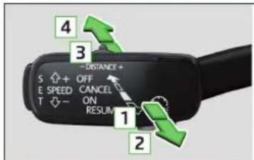 4 3 ~ DISTANCE + S ↑ + OFF E SPEED CANCEL T ↓ - ON RESUM 1 2