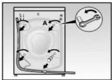 Diagram illustrating a mechanical or electrical component with labeled parts and directional arrows, including a magnified inset showing a wrench.