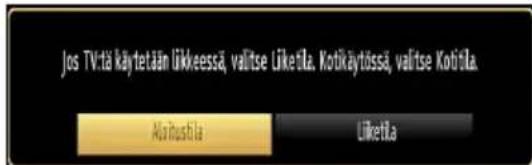 Jos TV:tä käytetään likkeessä, valitse Liketika. Kotikäytössä, valitse Kotitika. Aixihustila Liketika