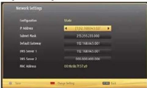 Network Settings Configuration State IP Address [1]02.168.043.027 Subnet Mask 255.255.255.000 Default Gateway 152.168.043.001 DNS Server 1 152.168.043.001 DNS Server 2 000.000.000.006 MAC Address 00:fb:6b:7f:37:a9