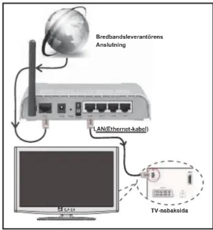 Bredbandsleverantörens Anslutning LAN(Ethernet-kabel) TV-nsbaksida