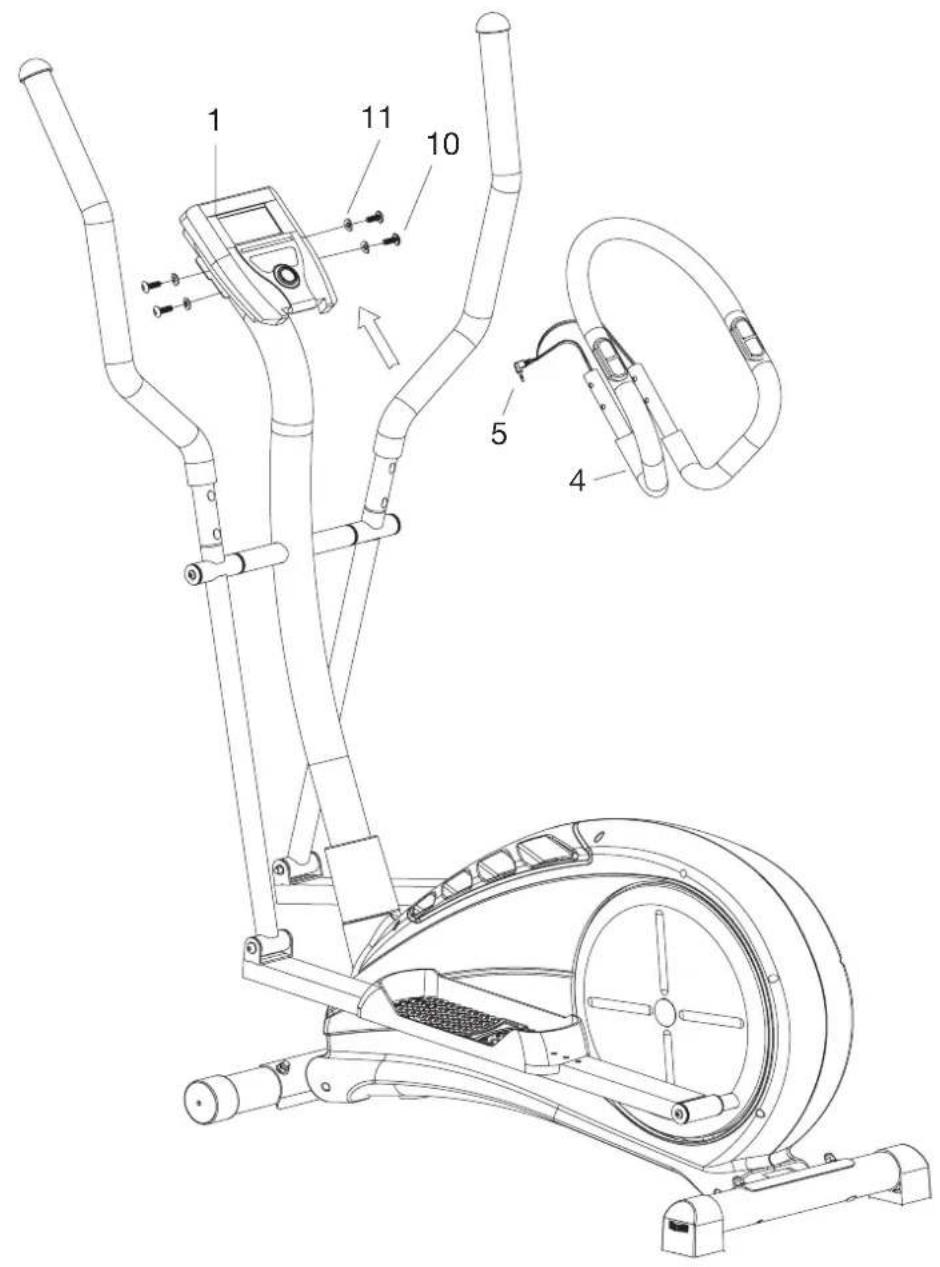Technical diagram of an exercise bike with labeled components including leg, seat, and wheel assembly