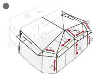 Technical diagram showing a 3D mechanical or structural assembly with labeled components and directional arrows indicating flow or force vectors.