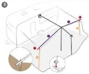 Technical diagram showing a 3D object with labeled points and directional arrows, including a magnified inset of detail view.