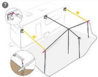 Diagram illustrating vehicle safety inspection with labeled points and structural lines, including a magnified inset showing detail view.