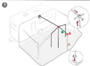 Diagram showing a 3D object with labeled points and directional arrows, including inset diagrams illustrating flight paths.