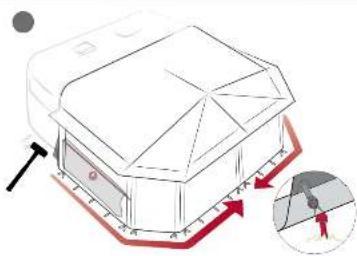 Diagram illustrating a 3D geometric structure with labeled points and an inset showing a folded or layered structure.
