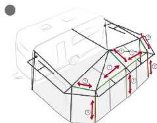 Technical diagram showing a 3D structural model with numbered components and directional arrows indicating flow or force vectors.
