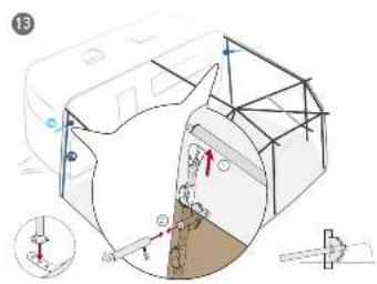 Technical diagram showing a 3D mechanical assembly with labeled components and directional arrows, including a magnified inset of a small component.