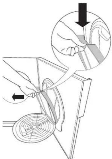 Diagram illustrating a procedure on hairpin positioning, showing hand positioning and magnified detail with arrows indicating direction.