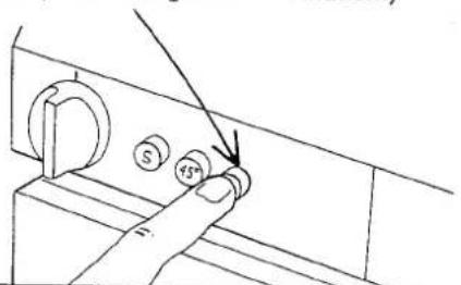 Technical diagram showing a finger pressing a button with labeled buttons S and F5, indicating a step or instruction.