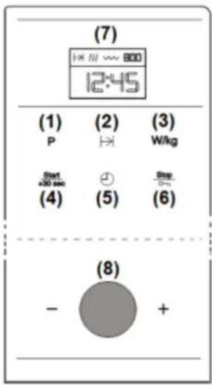 (7) 12:45 (1) (2) (3) P W/kg Start +00 sec (4) (5) Stop - + (6) (8) +