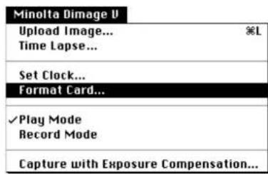 KONICA MINOLTA Dimage V - Valitse Format Card... Minolta Dimage V valikosta. - 1
