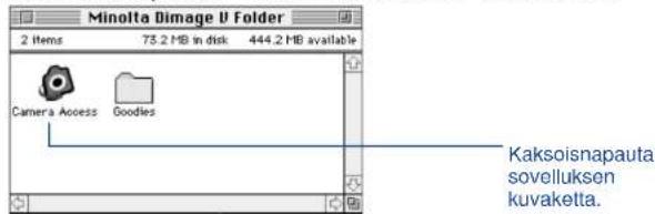 Minolta Dimage U Folder 2 Items 73.2 MB in disk 444.2 MB available Camera Access Goodies Kaksoisnapauta sovelluksen kuvaketta.