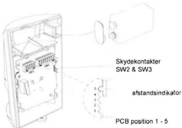 Skydekontakter SW2 & SW3 afstandsindikator PCB position 1 - 5