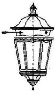 Technical line drawing of a lantern with a dome-shaped top and side frame (no text or symbols)