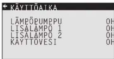 KÄYTTÖAIKA LÄMPÖPUMPPU OH LISALÄMPQ 1 OH LISALÄMPQ 2 OH KÄYTTOVESI OH