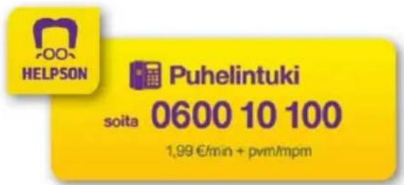 HELPSON Puhelintuki soita 0600 10 100 1,99 €/min + pvm/mpm