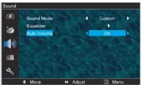 Sound Sound Mode Equalizer Auto Volume Custom On Move Adjust Menu