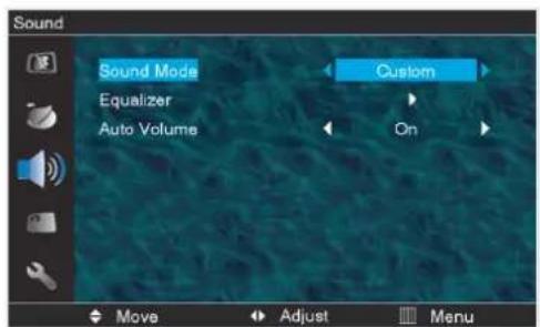 Sound Sound Mode Equalizer Auto Volume Custom On Move Adjust Menu
