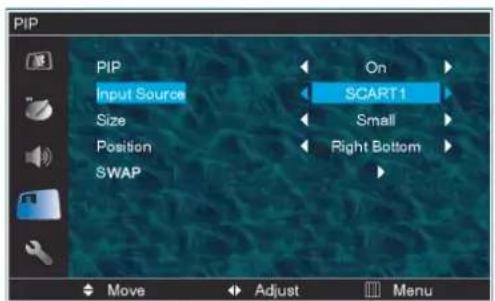 PIP PIP Input Source Size Position SWAP On SCART1 Small Right Bottom Move Adjust Menu