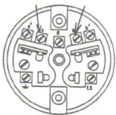 Technical diagram of a circular electrical connector with labeled terminals and mounting holes