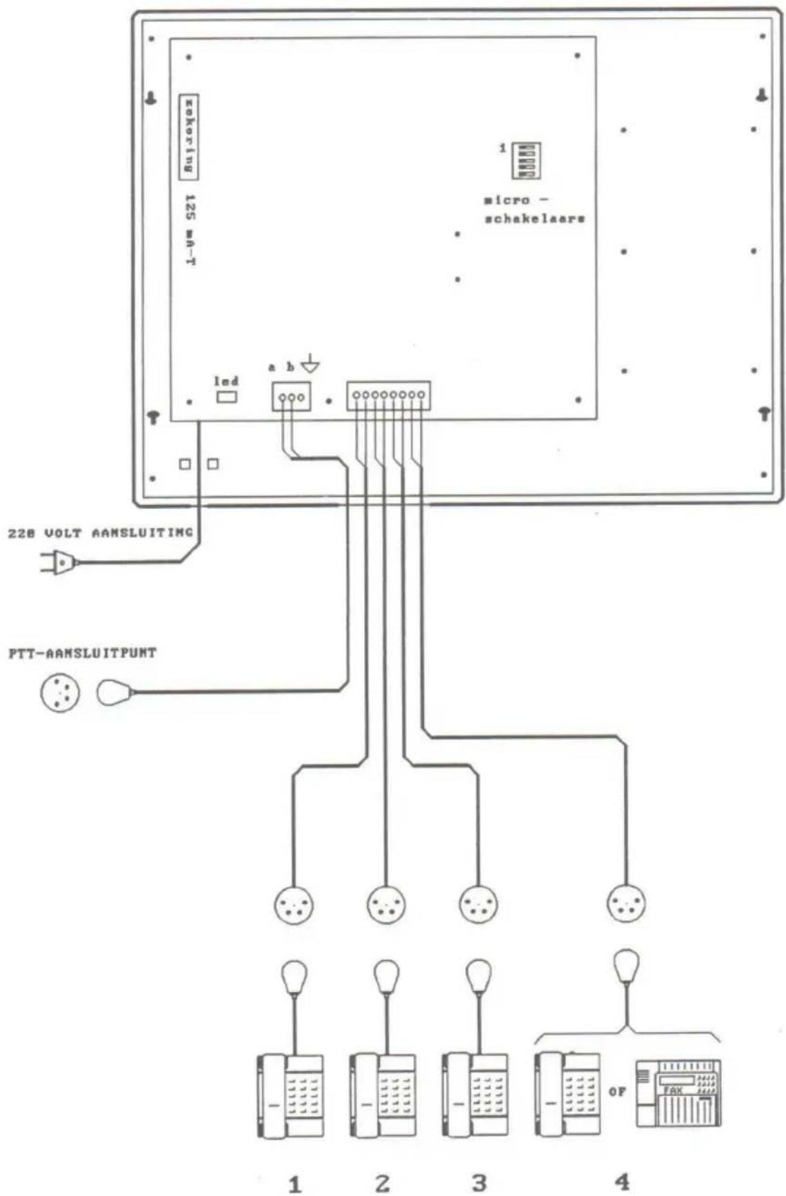 micro - schakelaars 228 VOLT AAMSLUITING PTT-AAMSLUITPUNT 1 2 3 4