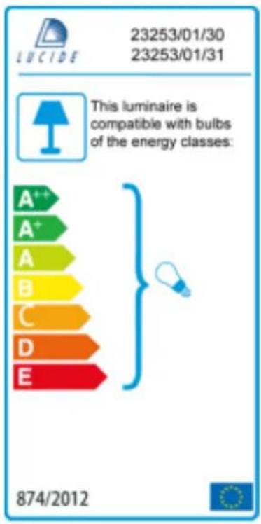 LUCIDE 23253/01/30 23253/01/31 This luminaire is compatible with bulbs of the energy classes: A++ A+ A B C D E 874/2012