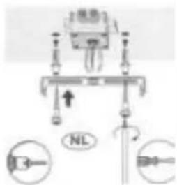 Diagram showing mechanical assembly with labeled components and directional arrows, including 'NL' and connection points.