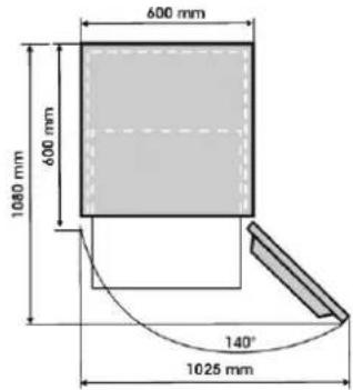 600 mm 600 mm 1080 mm 140° 1025 mm