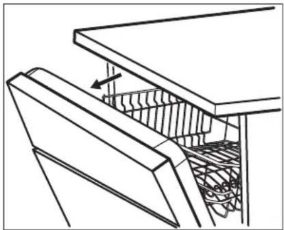 Technical line drawing of a mechanical assembly with internal components and an arrow indicating motion (no text or symbols)