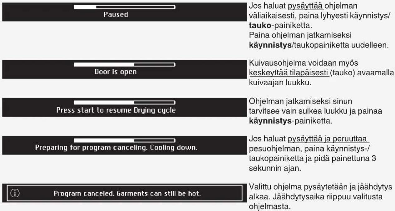ASKO T4087HD.S - Ohjelman tauko, pysäytys tai muuttaminen - 1