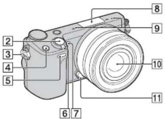 Labeled diagram of a camera with numbered parts for identification