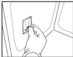 Line drawing of a hand inserting an electrical outlet into a vehicle (no text or symbols)