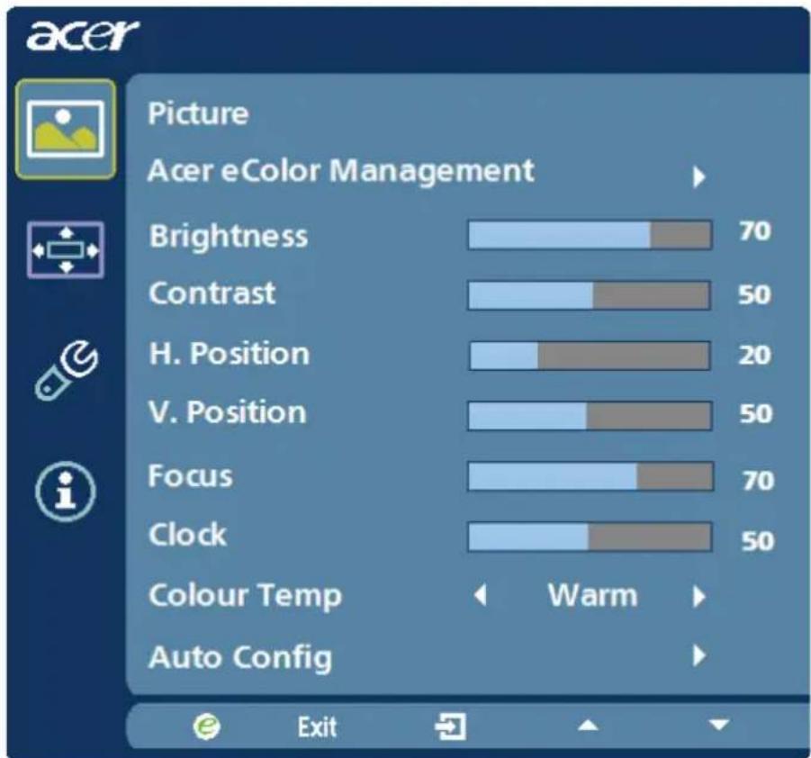 ACER G195WV - OSD-asetusten säätäminen - 2