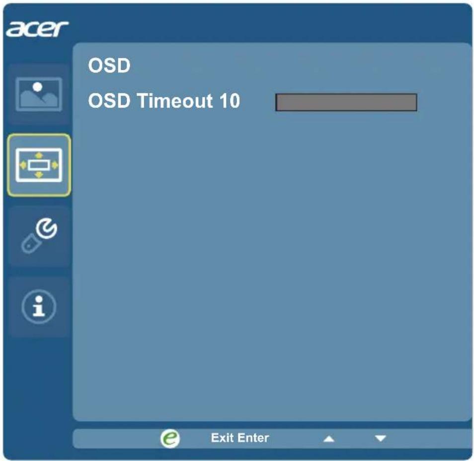 acer OSD OSD Timeout 10 Exit Enter