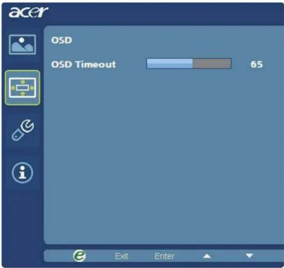 acer OSD OSD Timeout 65 Exit Enter