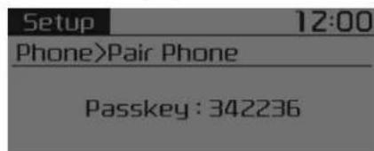 Setup 12:00 Phone>Pair Phone Passkey : 342236