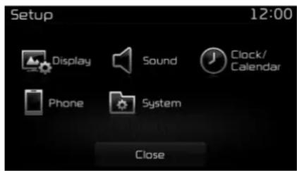 Setup 12:00 Display Sound Clock/ Calendar Phone System Close