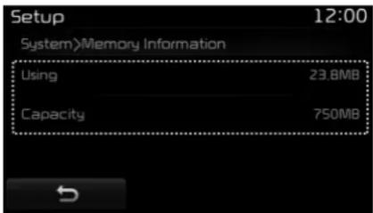 Setup 12:00 System>Memory Information Using 23.8MB Capacity 750MB