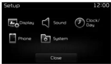 Setup 12:00 Display Sound Clock/ Day Phone System Close